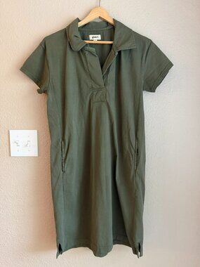 Pact Organic Cotton Green Polo T-Shirt Dress Size M Casual Pocket Tee Dress